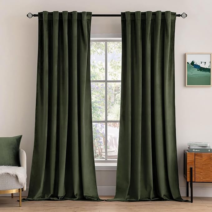 MIULEE Velvet Curtains 52x84 inches 2 Panels Olive Blackout Curtains | Luxury, Bedroom Living Room, Thermal Insulated, Super Soft Window Drapes, Rod Pocket & Back Tab