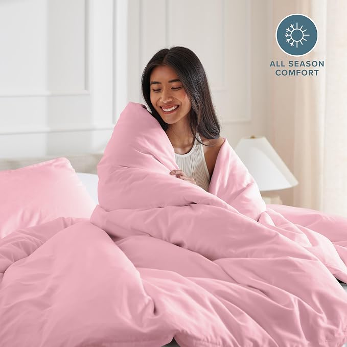 Bare Home Duvet Cover Set 1800 Ultra-Soft (Twin/Twin XL, Light Pink) | Lightweight, Cooling, Breathable, Premium 1800 Ultra-Soft, All-Season