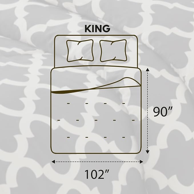 Utopia Bedding 3 Pc King Comforter Set, Printed Comforter, Grey | Comforter Set Includes Comforter (90x102) Inches, 2 Shams (20x36) Inches. Soft Microfiber Down Alternative, Machine Washable.