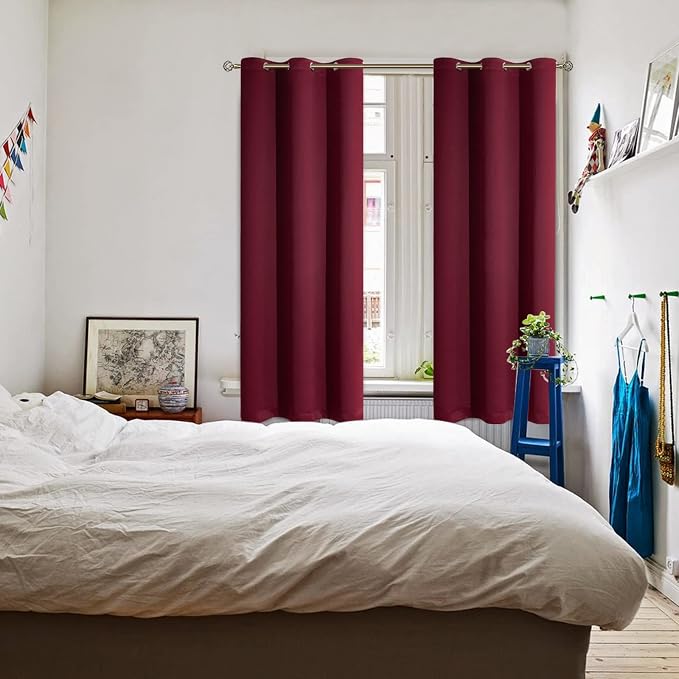 BGment Burgundy Blackout Curtains for Bedroom 63 Inch Long - 2 Panels | Grommet Top, Black Out, Room Darkening, Sunblock, Thermal Insulated, Window Drapes for Kids Boys Room, 38x63 Inch