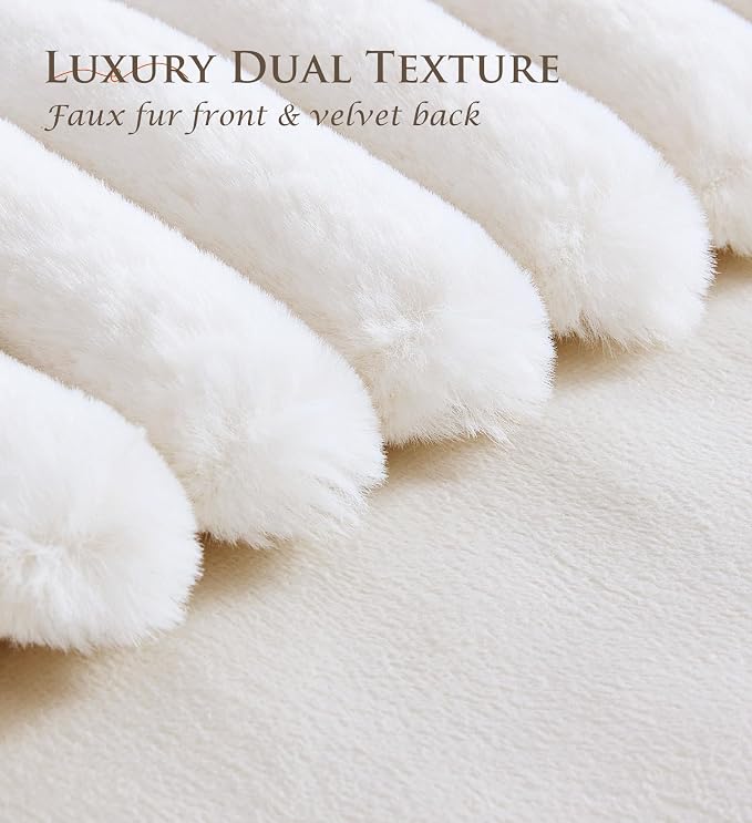 Pack of 2 Throw Pillow Covers 18x18 Decorative Solid Plush Faux Fur with Soft Velvet Back, Square Striped Cushion Cases Modern Farmhouse Home Decor for Living Room Couch Sofa Bed Cream White