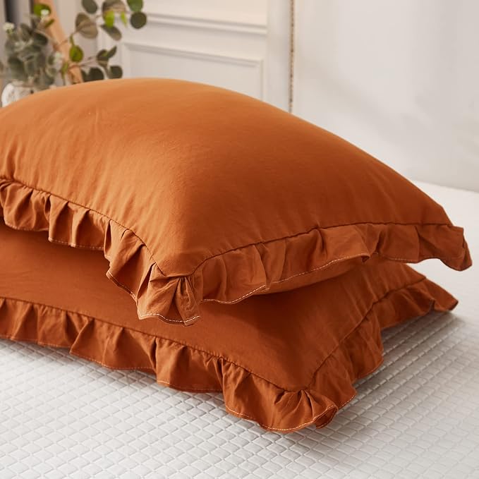 Merryword King Pillowcases Caramel Solid with Ruffles 2 Pack (King (20''x36''), Caramel)