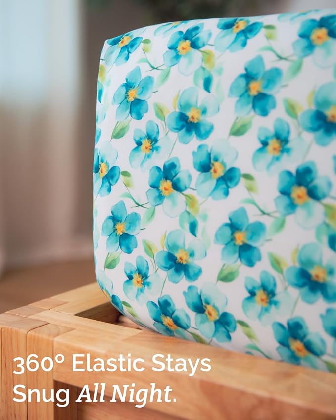 King 4 Piece Floral Sheet Set - Breathable & Cooling - Blue Meadow Bloom | 1 Flat, 1 Fitted & 2 Pillowcases w/ Deep Pockets, Boho Botanical Floral Bedding, Breathable & Cooling, Wrinkle & Fade Free