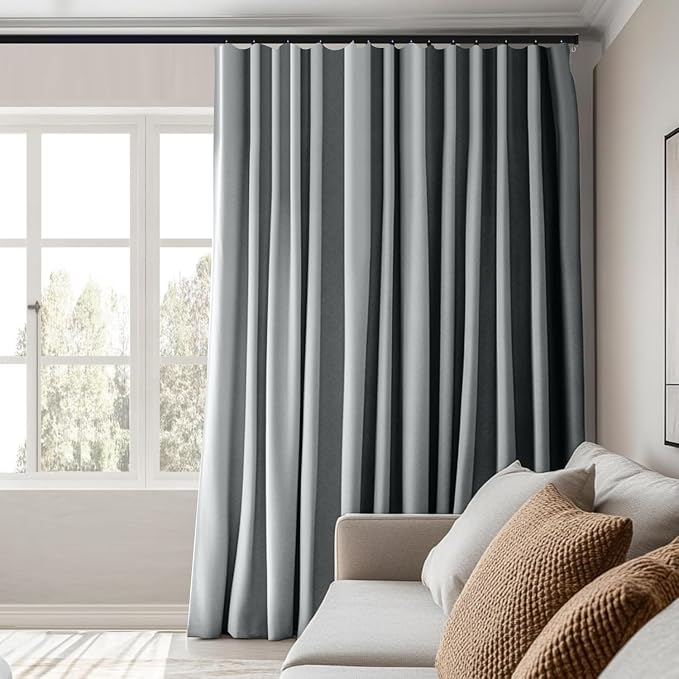 MaKefeile Room Divider Curtains Total Blackout Privacy Curtain Panel Room Thermal Insulated Noise Reduction Curtain for Bedroom Window Living Room Ceiling Track Curtain W 150 × H 96 in Grey.