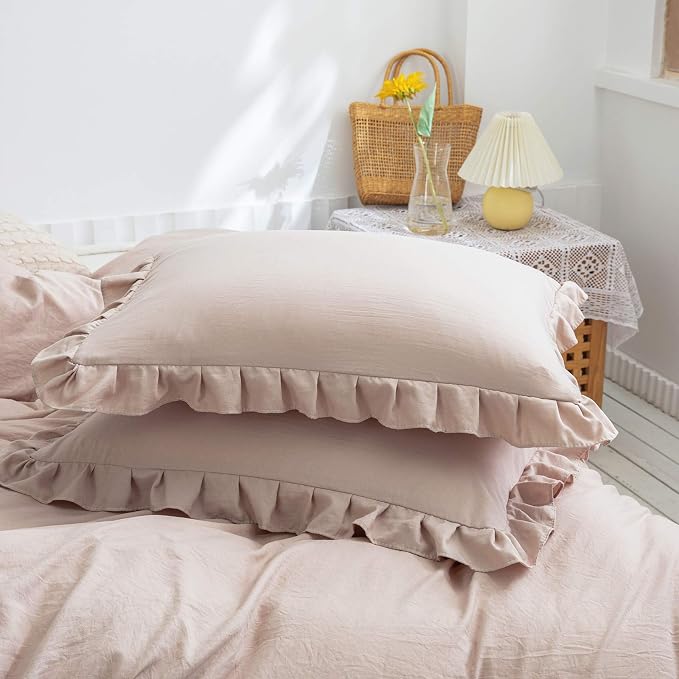 Cute Pillowcases Taupe Pillow Shams Tan Ruffle Standard Pillowcases Set of 2 Shabby Chic Ruffled Fringe Design Taupe Grey Pillowcases 2 Pack Queen (20''x30'')