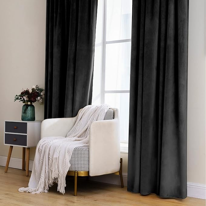 MIULEE Black Velvet Curtains 52x108 inches 2 Panels Blackout Curtains | Luxury, Thermal Insulated, Super Soft Window Drapes for Bedroom Living Room, Rod Pocket & Back Tab, Halloween Decor
