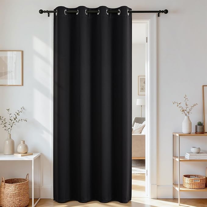 Joydeco Door Curtain Blackout Curtains for Doorway Privacy Closet Drapes | Room Divider Curtains for Bedroom Living Room, Sliding Door Curtains for Open Closet (Black, 32Wx80L, 1 Panel)