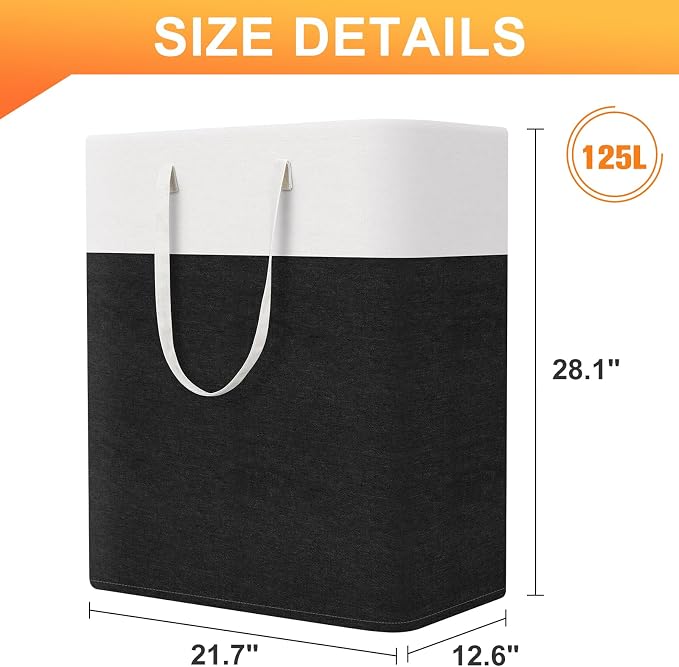 TasticTotes Laundry Basket 3-Pack, Laundry Hamper, 125L-Black | Clothes Laundry Hamper, Collapsible Laundry Basket, Freestanding laundry hamper with Handles for Home or Dorm