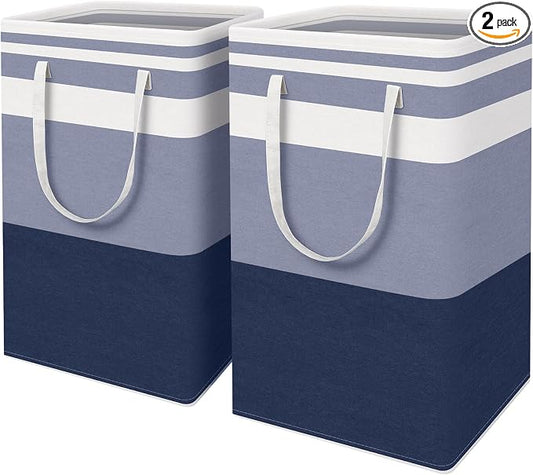 HomeHacks 2 Pack Large Laundry Baskets, Laundry Hampers Bags (Blue 88Lx2) | Waterproof, Freestanding, Collapsible Clothes Hamper with Reinforced Handles in Laundry Room, Dorm, Bathroom, Bedroom