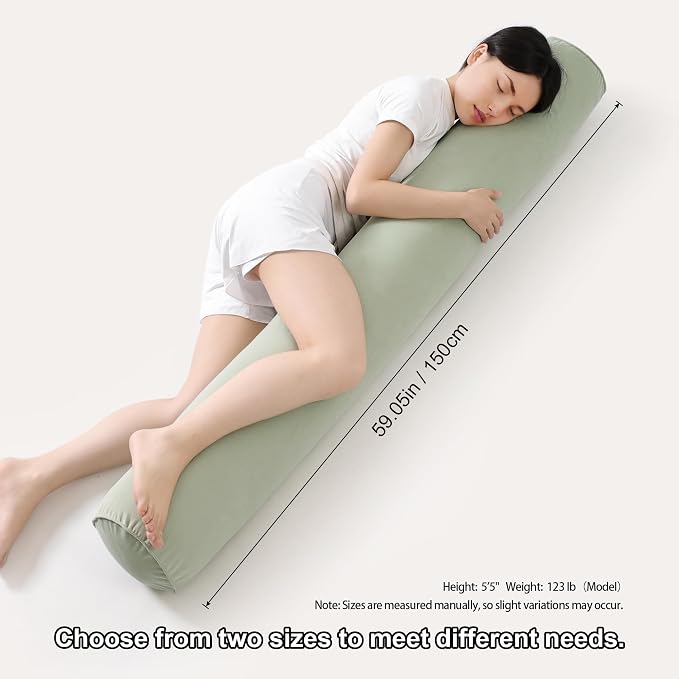 Body Pillow for Adults,Long Round Pillow,Big Cylindrical Pillow,Large Full Bolster Pillows for Side Sleepers (Celadon Green, 59"*7.87")