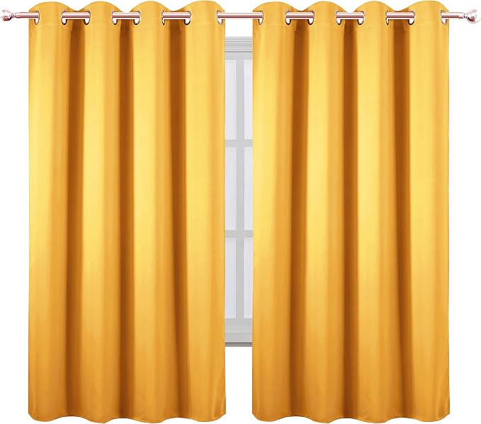 Yellow Thermal Blackout Curtains/52 x 63 Inch/Set of 2 Panels Room Darkening Curtains