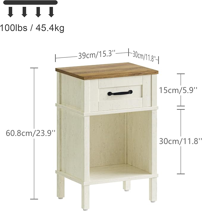 White Farmhouse Nightstands, Nightstand with Drawers, Small Bedside Table | Modern Bedroom Nightstand, Farmhouse End Table,White Wood Night Stand,Side Table Bedroom,End Table with Storage LET512WR