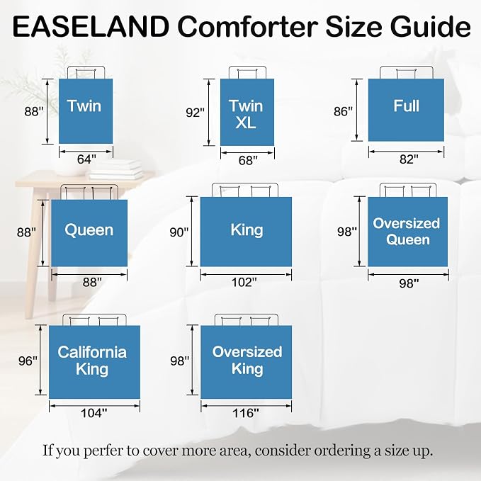 EASELAND Full Size Down Alternative Comforter, White, 82x86 Inches | Quilted Duvet Insert for All Seasons, Soft Lightweight Bedding with Corner Tabs, Breathable Machine Washable Hotel Quality