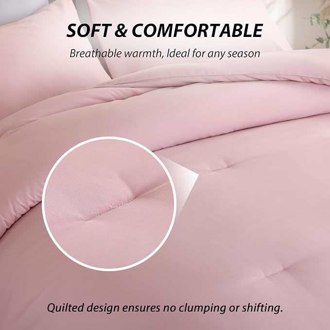 weigelia Pink Comforter Set Twin Size, All Season Lightweight Bedding Set | Soft Microfiber Twin Comforter Set, Machine Washable, Solid Color Bed Set (1 Comforter, 1 Pillowcase)