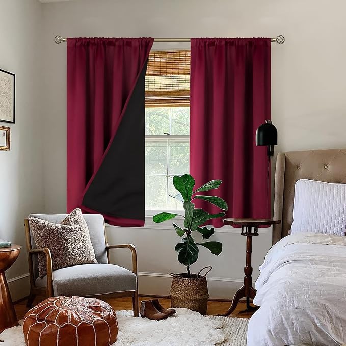 BGment Christmas Red Blackout Curtains for Bedroom 45 Inch Length 2 Panels | Thermal Insulated, Full Room Darkening Noise Reducing, Thick Rod Pocket Living Room Curtains, 42 x 45 Inch