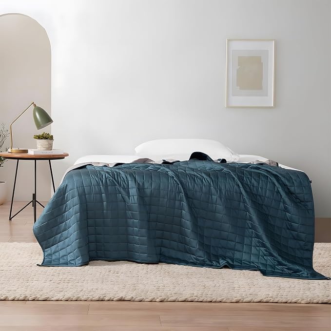 YnM Exclusive Weighted Blanket, Soothing Cotton, Smallest Compartments, Bed Blanket for One Person of 190lbs, Ideal for Queen/King Bed (60x80 Inches, 20 Pounds, Peacock/Grey Reversible)