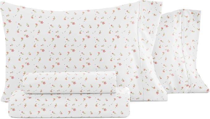 Linen Market 4 Piece Queen Sheet Set - Breathable, Double-Brushed Patterned Cooling Sheets – Oeko-TEX Certified Ultra Soft & Wrinkle-Free 16" Deep-Pocket Queen Sheets - Easy Care Soft Floral Pink