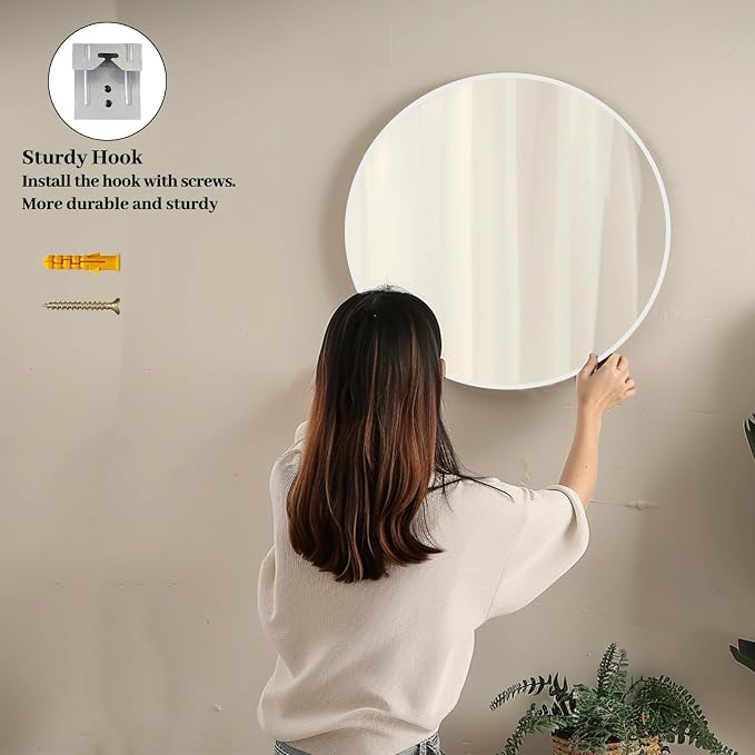White Round Mirror 24 inch, 2 Pack Circle Mirror, Matte Metal Frame | High Definition Mirror, Waterproof, Sturdy, Circle Mirror for Bathroom, Bedroom, Entryway, Living Room, Wall Décor