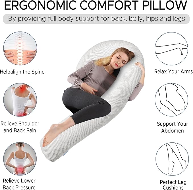 Body Pillow for Adults, Swan Shaped Pillow Insert for Sleeping, Grey, 49 In | Side Sleeper Pregnancy Bed Pillow, Soft Fabric, Shredded Memory Foam and Removable Washable Cover