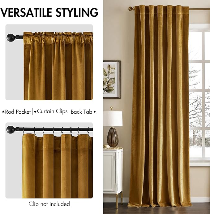 MIULEE Velvet Curtains Extra Wide 66x84 inches Gold Curtains | Luxury, Room Darkening Curtains for Sliding Door Bedroom Living Room, Thermal Insulated, Window Drapes, Back Tab, 2 Panels