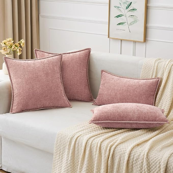 MIULEE Decorative Couch Throw Pillow Covers 20x20 Inch Blush Pink 2 Pack | Farmhouse Pillow Covers with Stitched Edge, Soft Chenille Cushion Cases, for Sofa Bed Living Room Home Decor