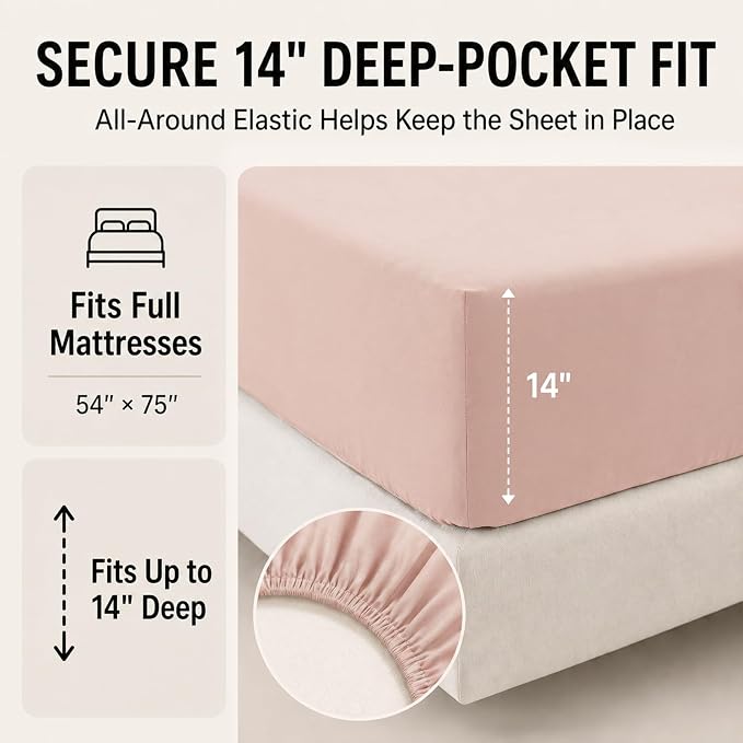 Full Size Comforter Sets Blush Pink - 7 Pieces Bed in a Bag | OEKO-TEX Certified, All-Season, Bedroom, Guest Room, Down-Alternative Comforter + Flat & Fitted Sheets + 4 Pillowcases