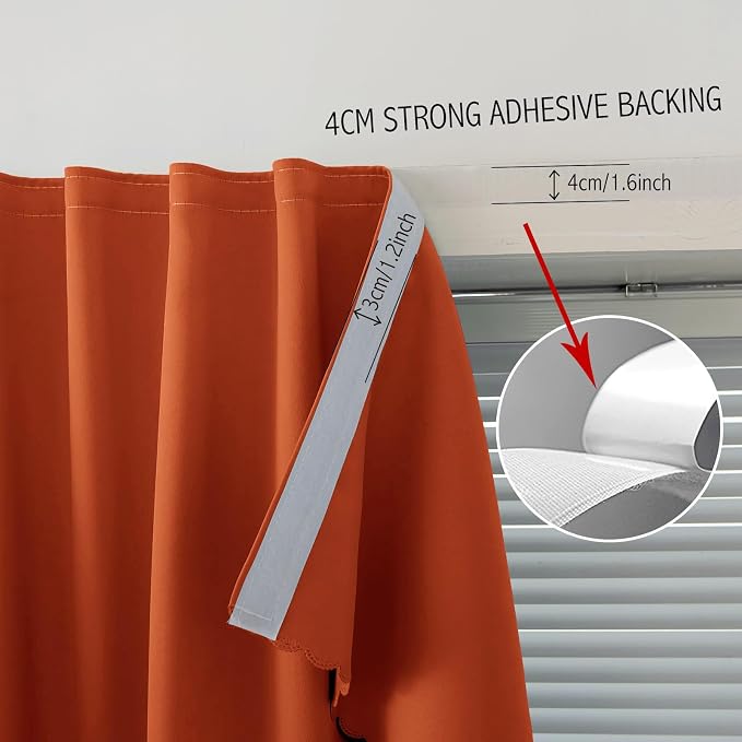 Portable Light Blocking Curtains Self-Stick Design, Removable Adhesive Window Shades for Apartment Office, 71" W x 84" L, Orange, 1 Panel