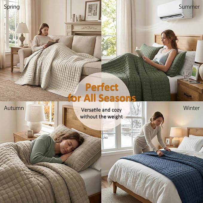 WDCOZY King Size Quilt Bedding Sets with 2 Pillow Shams, Lightweight Soft Bedspread Coverlet, Quilted Blanket Thin Comforter Bed Cover for All Season, 3 Pieces, 104x90 inches, Moss Green