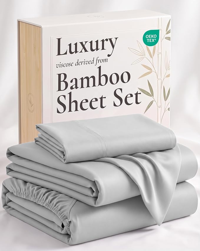 Hotel Sheets Direct 3 Piece Bed Sheet Set Twin XL Size, 100% Viscose Derived from Bamboo Sheets Set with 1 Pillowcase, Cooling & Breathable Luxury Bedding, Moisture-Wicking & Silky Soft Texture, Gray
