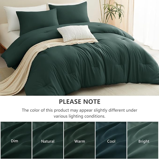 Twin Comforter Set, 2 Pieces Down Alternative Bedding, Forest Green | 270 GSM Twin XL College Dorm Comforter with 4 Corner Ties Use as a Duvet Insert, OEKO-TEX Certified, 1 Pillowcase, 68 x 88 in
