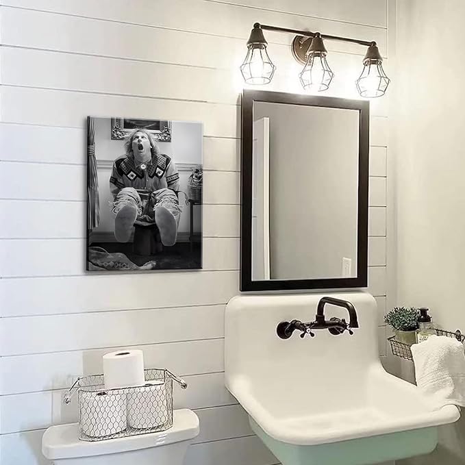 Funny Bathroom Wall Art Set of 2 - Black and White Vintage Humor Wall Decor, Dumb And Dumber Movie Posters Art, Funny Bathroom Decor Canvas Wall Art 16x24in Framed