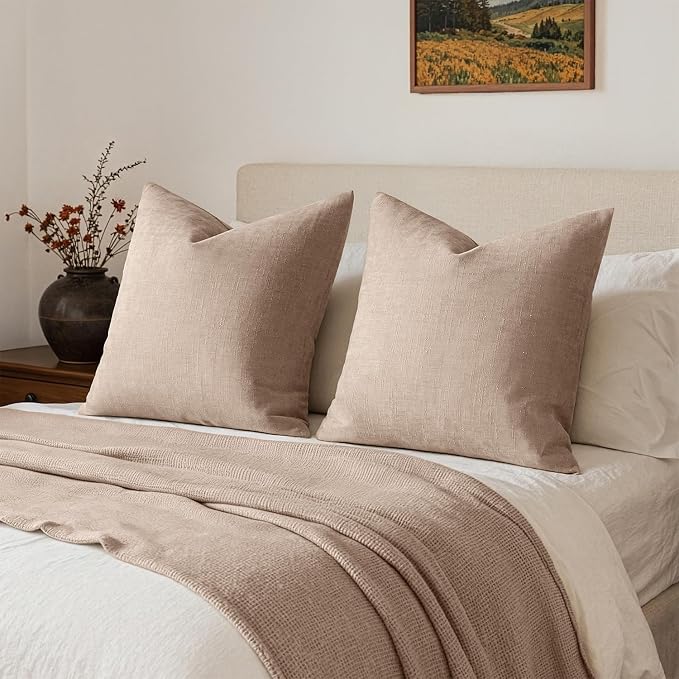MIULEE 24x24 Inch Euro Textured Chenille Throw Pillow Covers Irish Cream | Pack of 2 Decorative Soft Throw Pillows,Solid Textured Cushion Covers,Modern Home Decor for Bed Couch Sofa Bedroom Livingroom