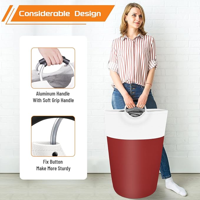 BlissTotes Laundry Basket, Laundry Hamper, Collapsible Laundry Baskets, Dirty Clothes Hamper, Waterproof Laundry Basket with Foam Protected Aluminum Handles for College Dorm, Family 75L (Red) | Collapsible Dirty Clothes Hamper, Foldable Laundry Bag for...