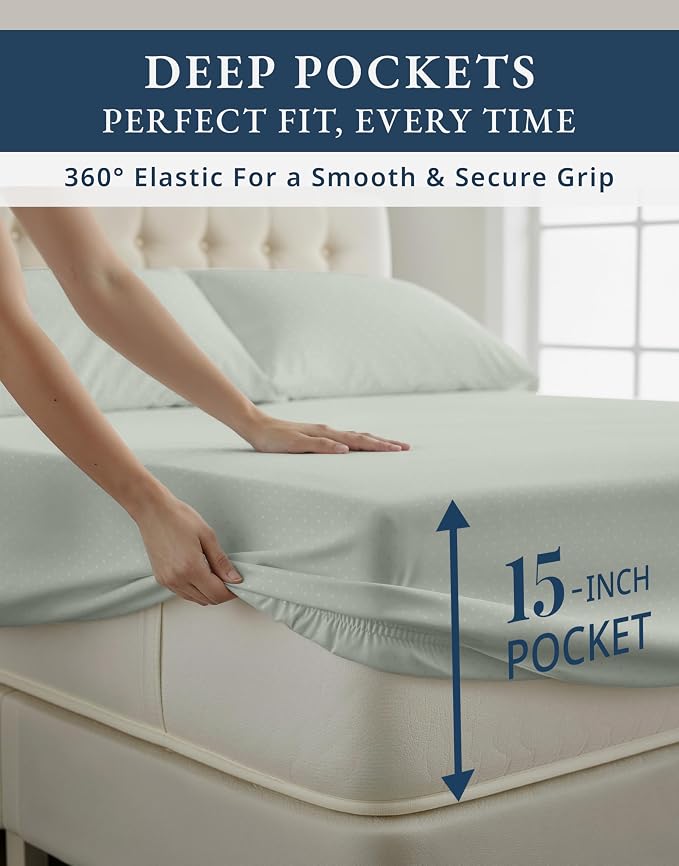 LANE LINEN Extra Deep Pocket Queen Sheets 18-24 Inches Sateen - Silver | Sheets Queen Size Bed Set Cotton - 4-Piece Set, For A Luxurious Night's Sleep, For Guests And Everyday Use, Elegant