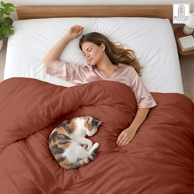 1 Pc Duvet Cover King Size-100% Egyptian Cotton 600 Thread Count Ultra Soft Premium Durable Comforter Cover Zipper Closure & Corner Ties - (Burnt Orange, 104" X 94")