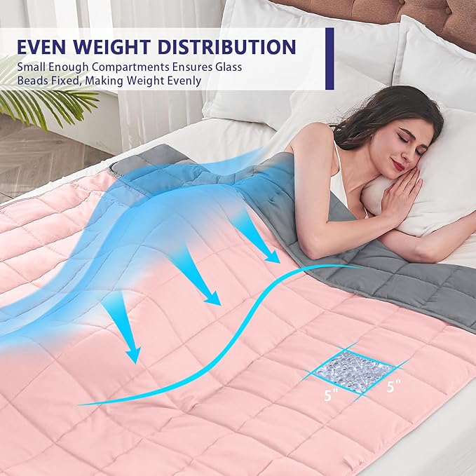 yescool Weighted Blanket for Adults (17 lbs, 60" x 80", Pink Grey) Cooling Heavy Blanket for Sleeping Perfect for 160-180 lbs, Queen Size Breathable Blanket with Premium Glass Bead, Machine Washable