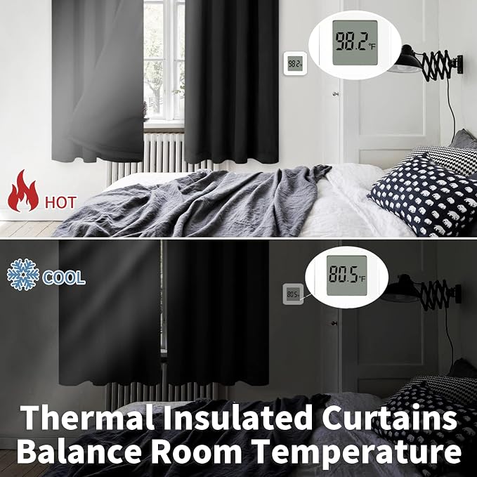 BGment Black Blackout Curtains for Bedroom 54 Inch Length 2 Panels | Thermal Insulated, Room Darkening Curtains, Rod Pocket Soundproof, Living Room Window Curtains, 42 x 54 Inch