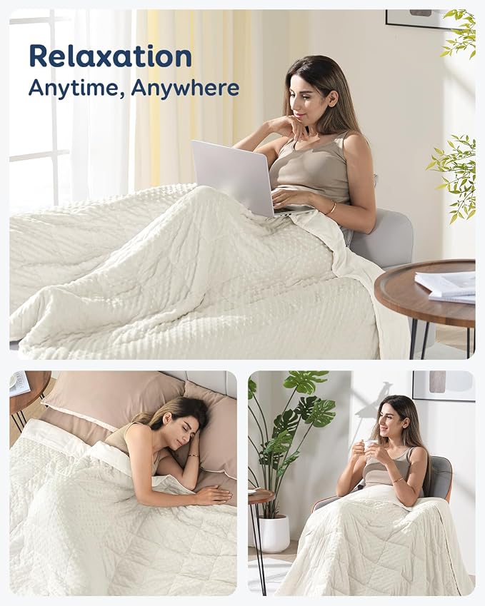 20lbs Weighted Blanket for Adults, 60"x80" Queen Size Heavy Blankets | Soft Raised Minky Dot Texture, Reversible Cooling & Cozy for All Seasons, 7-Layer Design for Even Weight, Machine Washable