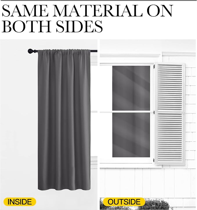 NICETOWN Grey Blackout Curtains for Bedroom 34" Wide x 72" Long 2 Panels | Home Decoration Thermal Insulated Rod Pocket Blinds Drapes for Living Room Small Windows, Light Blocking Room Darkening Decor