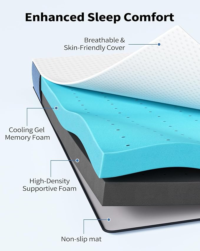 PERLECARE 3 Inch Firm Mattress Topper Twin Size, Cooling Gel-Infused & Bamboo Charcoal Memory Foam Bed Topper for Pressure Relief, High-Density Mattress Pad with Removable Cover