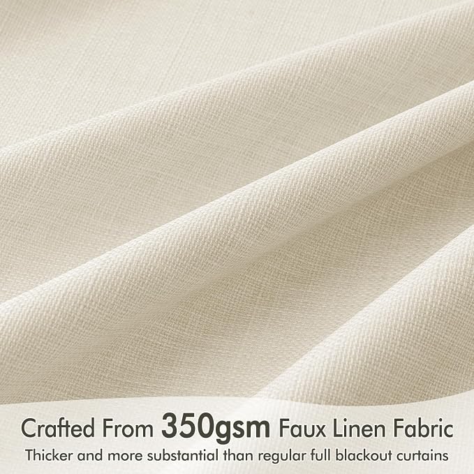 MIULEE 100% Blackout Back Tab Pleat Linen Curtains 50" Wx108 L,Light Cream | 2 Panels,Thick Faux Linen,Floor to Ceiling,with Hooks,for Bedroom Living Room,Black Out,Room Darkening