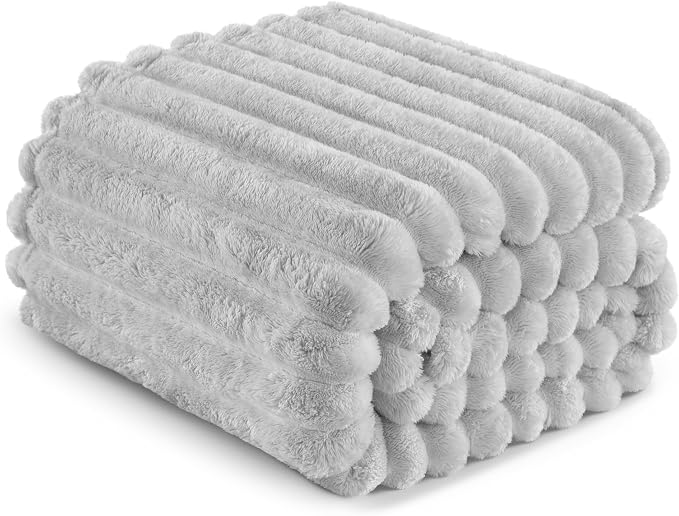 Exclusivo Mezcla Striped Fleece Throw Blanket for Couch, Sofa, Bed, 50"x60" | Soft Breathable Cozy Bed Blankets, Lightweight Plush Fluffy Fuzzy Jacquard Decorative Blankets