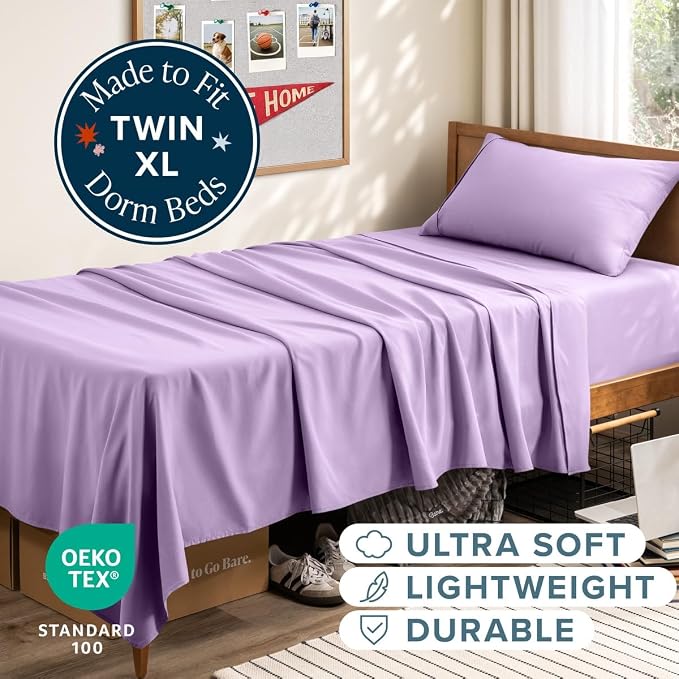 Bare Home Twin XL Sheet Set - 1800 Ultra-Soft (Twin XL, Lavender) | Deep Pockets 6 to 15 Inches, Breathable, Hypoallergenic, Hotel Luxury, Easy Fit, Soft, All-Season