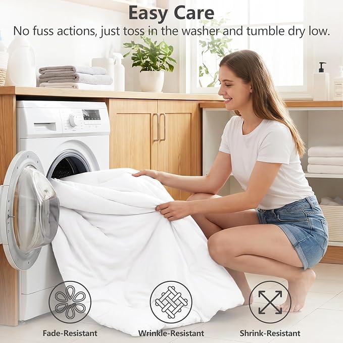 Full Comforter Set, 3 Pieces Down Alternative Bedding, White | 270 GSM All Season Comforter with 4 Corner Ties for Use as a Duvet Insert, OEKO-TEX Certified, 2 Pillowcases, 82 x 86 in