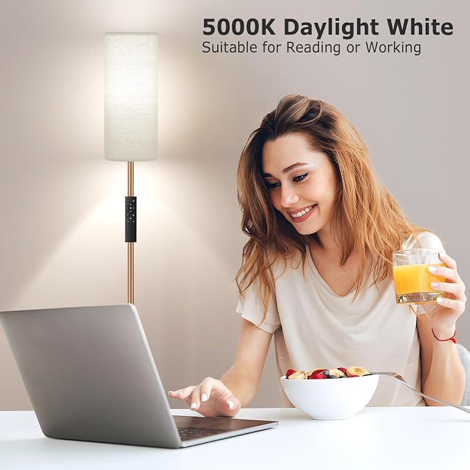 64'' Floor Lamps for Living Room with Remote Control and Stepless Dimmable Colors Temperature & Brightness, 9W Bulb Included(Beige Lampshade & Brown Pole)