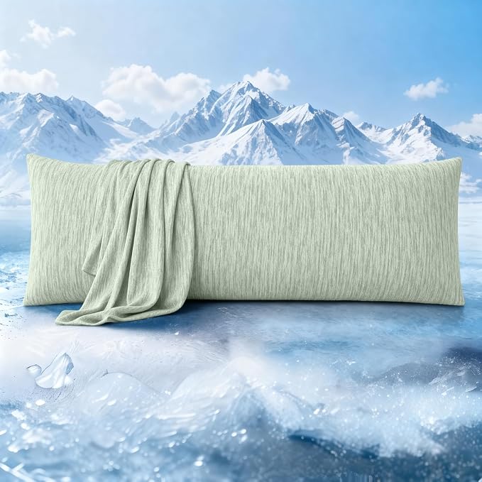 ZonLi Cooling Body Pillowcase for Hot Sleepers, Breathable Body Pillow Cover, Double-Sided Cooling Fabric, Soft Silky Touch, Ideal for Night Sweats, 20 x 54 Inch, Green