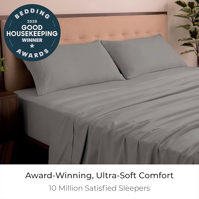 Mellanni Iconic 4-Piece, Ultra Soft Sheet Set (King, Taupe) | 10M+ Sleepers. Lab-tested: Sleeps Cool, Stays Bright, Strong, Smooth. Good Housekeeping Best Bedding, 7 yrs running.