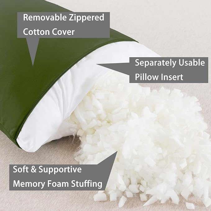 WhatsBedding Memory Foam Body Pillow with Cover, Long Bed Pillow for Adults | Breathable Zippered Cotton Cover,Long Pillow for Sleeping, Firm Pillow Fluffy Supportive for Side Sleepers