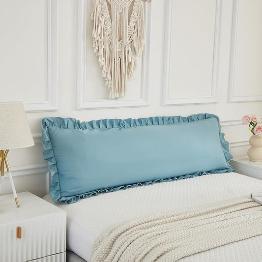Dusty Blue Body Pillow Cover 20x54inches Long Pillowcase Ruffled Fringe Decor Sham Cute Pillowcase (1 Body)