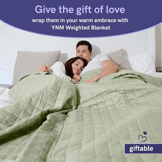 YnM Exclusive 30lbs Weighted Blanket, Extra Heavy Cotton/Polyester Bed Blanket for Two Persons, Ideal for Queen or King Bed (88x104 Inches, 30 Pounds, Avocado/White Reversible)